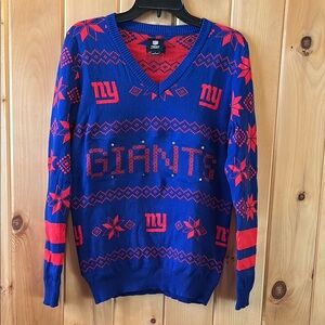 NFL Giants V-Neck Sweater Blue Red Geometric Design